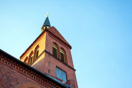 Zelenogradsk, Russia, 18 February, 2019: tower of the old gothic church of red brick against the blue skyのeditorial素材