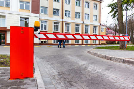 closed barrier in front of the building