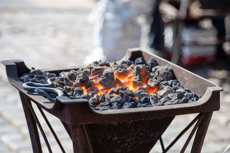 hot coals in the forgeの写真素材