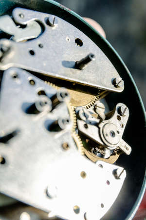 mechanism of old mechanical desk clockの写真素材