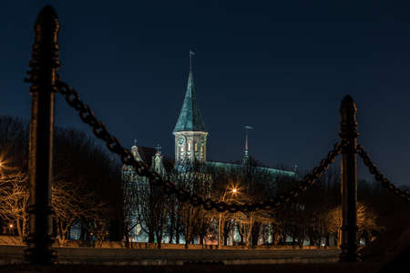 The building of the Cathedral in the night Kaliningradの写真素材