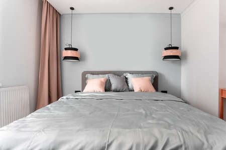 bedroom with a wide double bedのeditorial素材