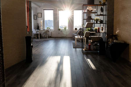room lit by sunlight from the windowの写真素材