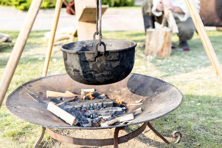 Camping Black Campfire Cooking Potの写真素材