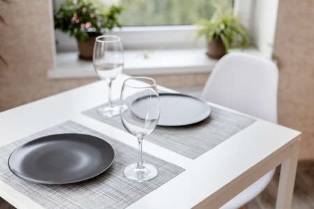 table setting for a romantic dinner for twoの写真素材