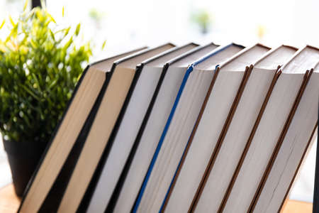 stack of books on the shelf