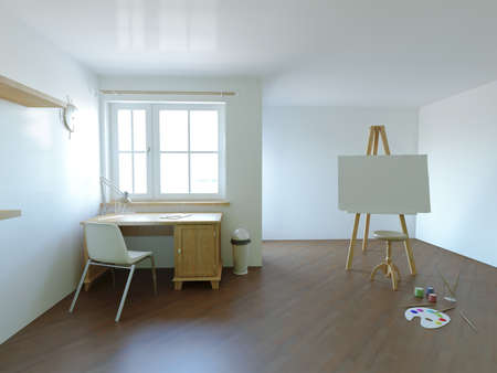 3d rendering of conceptual painter wirk place with mock up patternの写真素材