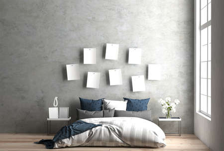 3d rendering of contemporary bedroom with mock up patterns