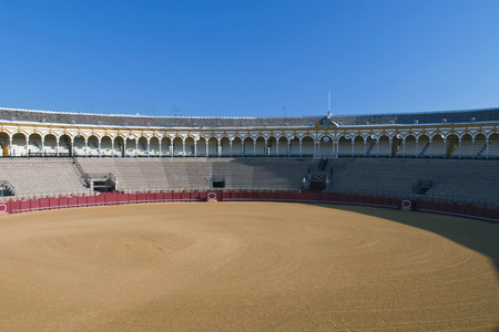 View of the Plaza de Toros de la Maestranza in the Spanish city of Sevilleのeditorial素材
