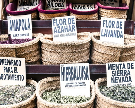 Boxes with tea leaves placed next to each otherの写真素材