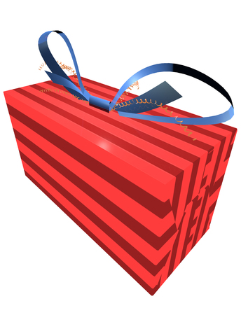 Illustration of a gift box in pinks with a blue bow surrounded by white backgroundの写真素材