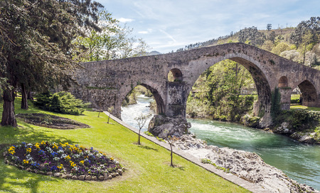 Roman bridge of Cangas de Onis in Asturiasの写真素材