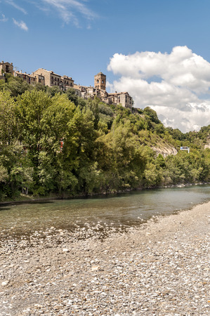 River in Ainsa in the Pyrenees mountainsの写真素材
