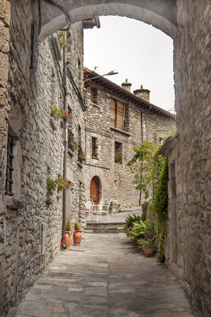Village with stone houses in the Pyrenees mountains