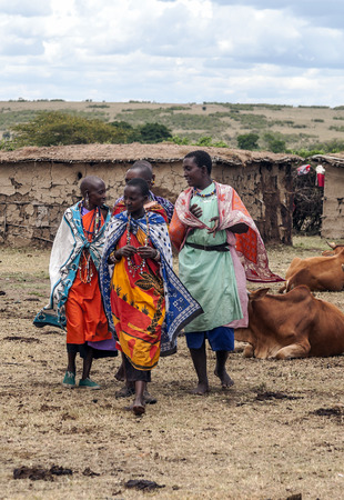 MASAI MARA,KENYA-MAY 14: Portrait on an African women of Masai Mara tribe village smiling to camera,review of daily life of local people,near Masai Mara National Parkのeditorial素材
