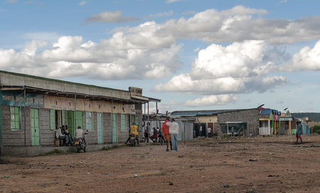NAIVASHA, KENYA - MAY, 2014: Typical shopping street scene with pedestrians in Naivasha, Kenyaのeditorial素材