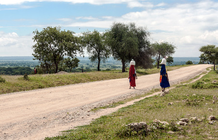 MTO WA MBU ,TANZANIA-MAY 14: African women of Masai Mara tribe village smiling,review of daily life of local people,near Serengeti National Parkのeditorial素材