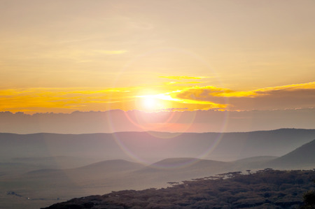Sunset in the Ngorongoro Valley in Tanzaniaの写真素材