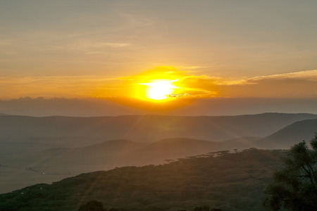 Sunset in the Ngorongoro Valley in Tanzaniaの写真素材