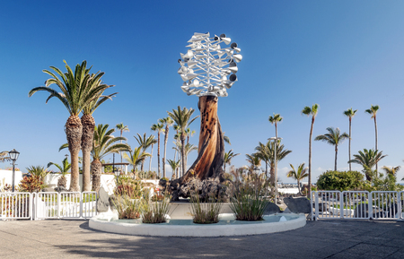 Palm walk in Puerto de la Cruz on a sunny dayのeditorial素材