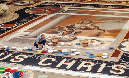 LA OROTAVA SPAIN - JUNE 2014. The people of the town working on the day of Corpus Christi in the...
