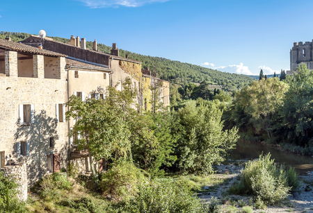 Lagrasse village in southern France on a sunny dayの写真素材