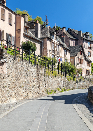 Streets of Conques in the mountains of southern France on a sunny dayの写真素材