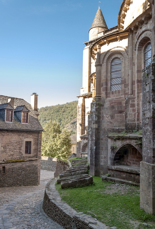 Streets of Conques in the mountains of southern France on a sunny dayの写真素材