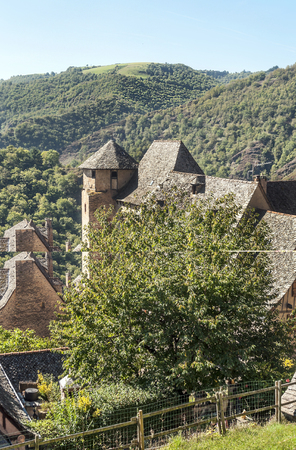 Streets of Conques in the mountains of southern France on a sunny dayの写真素材