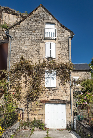 Streets of Conques in the mountains of southern France on a sunny dayの写真素材