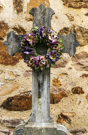 Cross on stone backgroundの写真素材