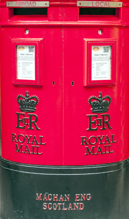 GIBRALTAR, UNITED KINGDOM-JANUARY 2015. Red mailbox to throw the cards.のeditorial素材