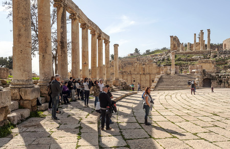 JERASH, JORDAN-FEBRUARY 2015. Roman archeological ruins in Jerash in Jordan on a sunny day.のeditorial素材