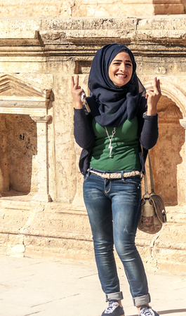 JERASH, JORDAN-FEBRUARY 2015. Roman archeological ruins in Jerash in Jordan on a sunny day.のeditorial素材