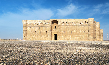 Ruined castle in the desert of Wadi Rum in Jordan on a sunny day.の写真素材