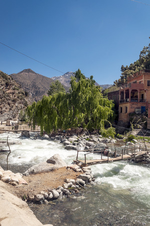 River in the mountains in Marrakesh on a sunny day.の写真素材