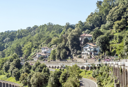 Fields with mountains in the Basque Country in Spain on a sunny day.の写真素材