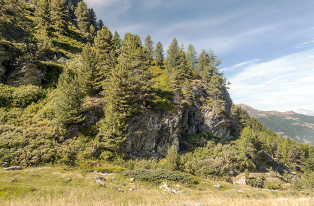 Mountains of the Swiss Alps in the Saint Luc valley on a sunny day.の販売画像