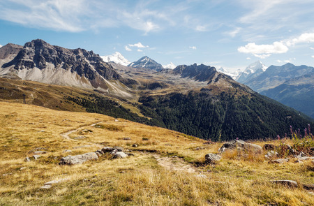 Mountains of the Swiss Alps in the Saint Luc valley on a sunny day.の販売画像