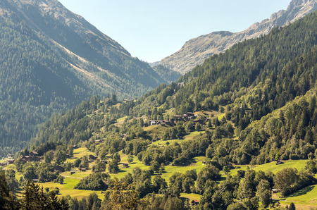 Mountains of the Swiss Alps in the Saint Luc valley on a sunny day.の販売画像