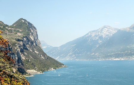 Coast of Lake Como in Italy on a sunny dayの写真素材