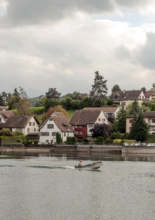 Stein am Rhein, Schaffhausen, Switzerland-September 2015. Stein am Rhein is a commune and historical Swiss city of the canton of Schaffhausen, located in the eastern exclave of the canton, on the extreme western shore of Lake Constance. It limits the nortのeditorial素材