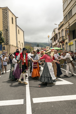 La Orotava, Tenerife, Spain-June 2016. The Pilgrimage of San Isidro Labrador, in La Orotava. The festival is declared of National Tourist Interest and is celebrated after Corpus Christi. The pilgrimage, originated in the seventeenth century, runs through のeditorial素材
