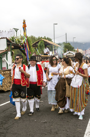 La Orotava, Tenerife, Spain-June 2016. The Pilgrimage of San Isidro Labrador, in La Orotava. The festival is declared of National Tourist Interest and is celebrated after Corpus Christi. The pilgrimage, originated in the seventeenth century, runs through のeditorial素材