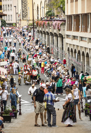 La Orotava, Tenerife, Spain-June 2016. The Pilgrimage of San Isidro Labrador, in La Orotava. The festival is declared of National Tourist Interest and is celebrated after Corpus Christi. The pilgrimage, originated in the seventeenth century, runs through のeditorial素材