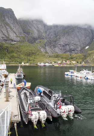 Nusjford, Norway-September 2016. Nusfjord is a tranquil fishing village in the Lofoten archipelago in northern Norway. Fifty years ago, business was blooming when the codfish would come for spawning. Today, Nusfjord is more of a museum than a village, witのeditorial素材
