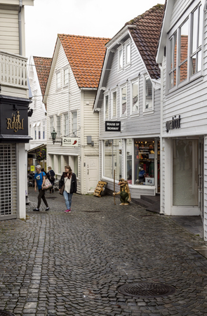 Stavanger, Norway-September 2016. Anonymous person walking around Stavanger. Stavanger is a city in southwestern Norway.のeditorial素材
