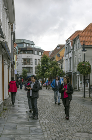 Stavanger, Norway-September 2016. Anonymous person walking around Stavanger. Stavanger is a city in southwestern Norway. The cathedral of Stavanger, located in the center, was erected at the time of the founding of the city in the 12th century. The Stavanのeditorial素材