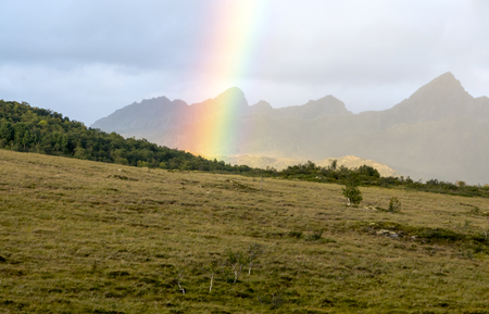 Mountains in Lofoten, Norway on a cloudy dayの写真素材