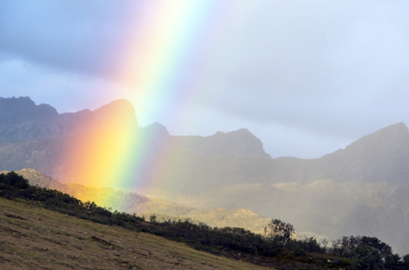 Mountains in Lofoten, Norway on a cloudy dayの写真素材